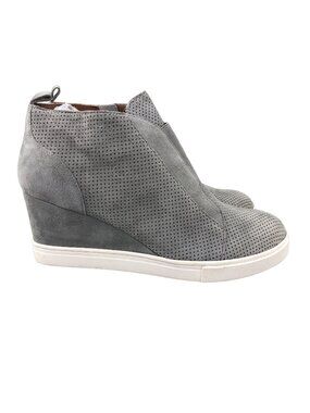 Linea Paolo Women's 7.5M Felicia Grey Suede Perforated Side Zip Wedge Sneakers